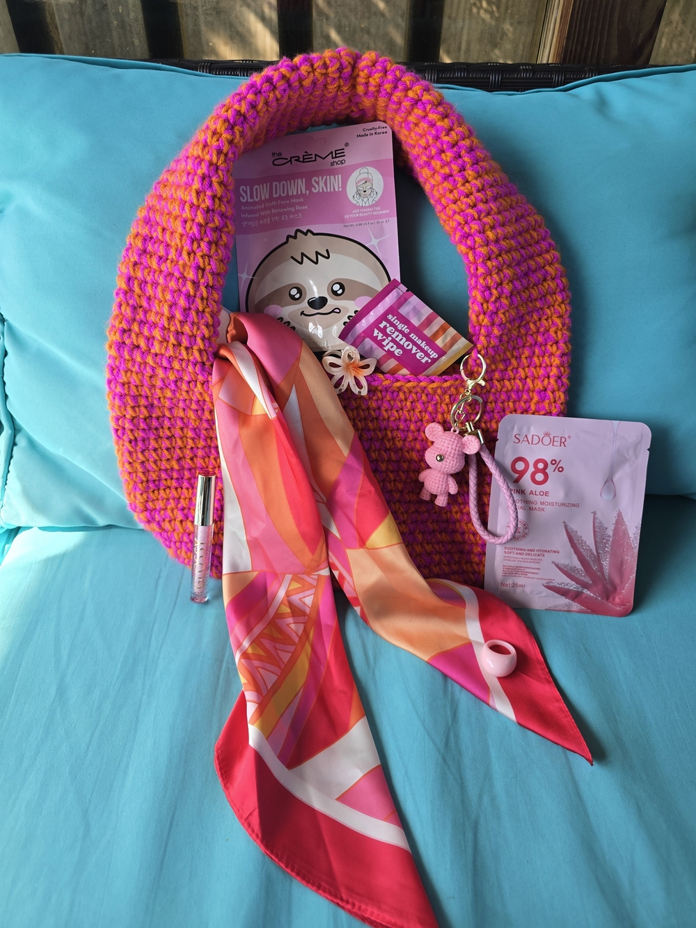 Handmade Pink & Orange Bogo Hand Bag Piper K Scarf Creme Shop Mask Bear Keychain